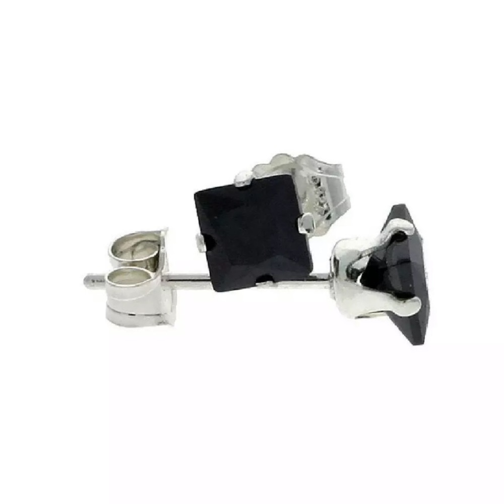 💗 Hypoallergenic Black Cubic Zirconia Princess Cut 6mm Earrings NEW